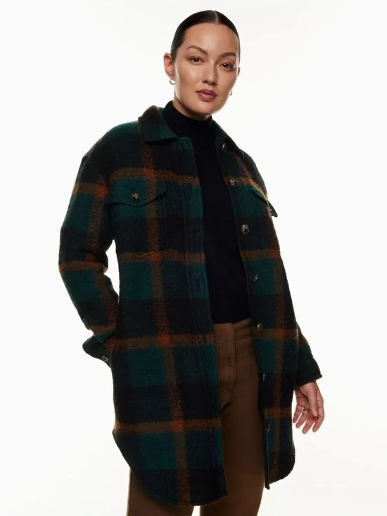 Aritzia Wilfred Free The Ganna Long Shirt Jacket Shacket Deep Green Brown XL - Picture 1 of 16